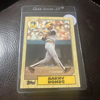 Vintage Barry Bonds rookie card from 1987 Topps #320 in protective case
