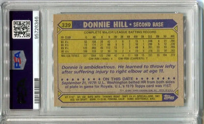 Graded Donnie Hill baseball card in 1987 Topps #339 Signed Auto PSA/DNA Oakland A’s