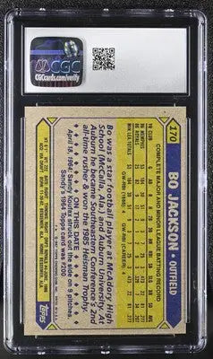 Graded 1987 Topps Bo Jackson baseball card showcasing CGC 8 condition