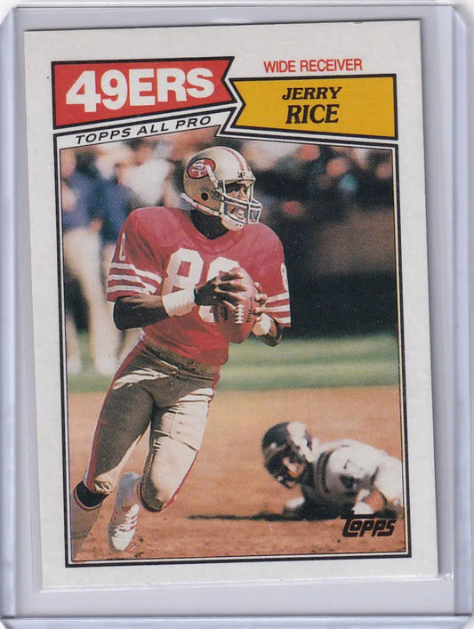 Jerry Rice 1987 Topps Football card featuring San Francisco 49ers legend