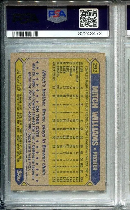 Graded 1987 Topps Mitch Williams Signed Rookie Card Auto Rangers PSA 9 DNA 7