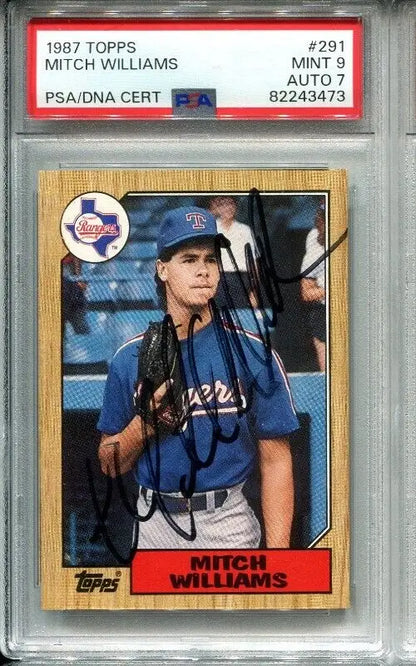Graded Topps Mitch Williams signed rookie card AUTO Rangers PSA 9 DNA 7 for collectors