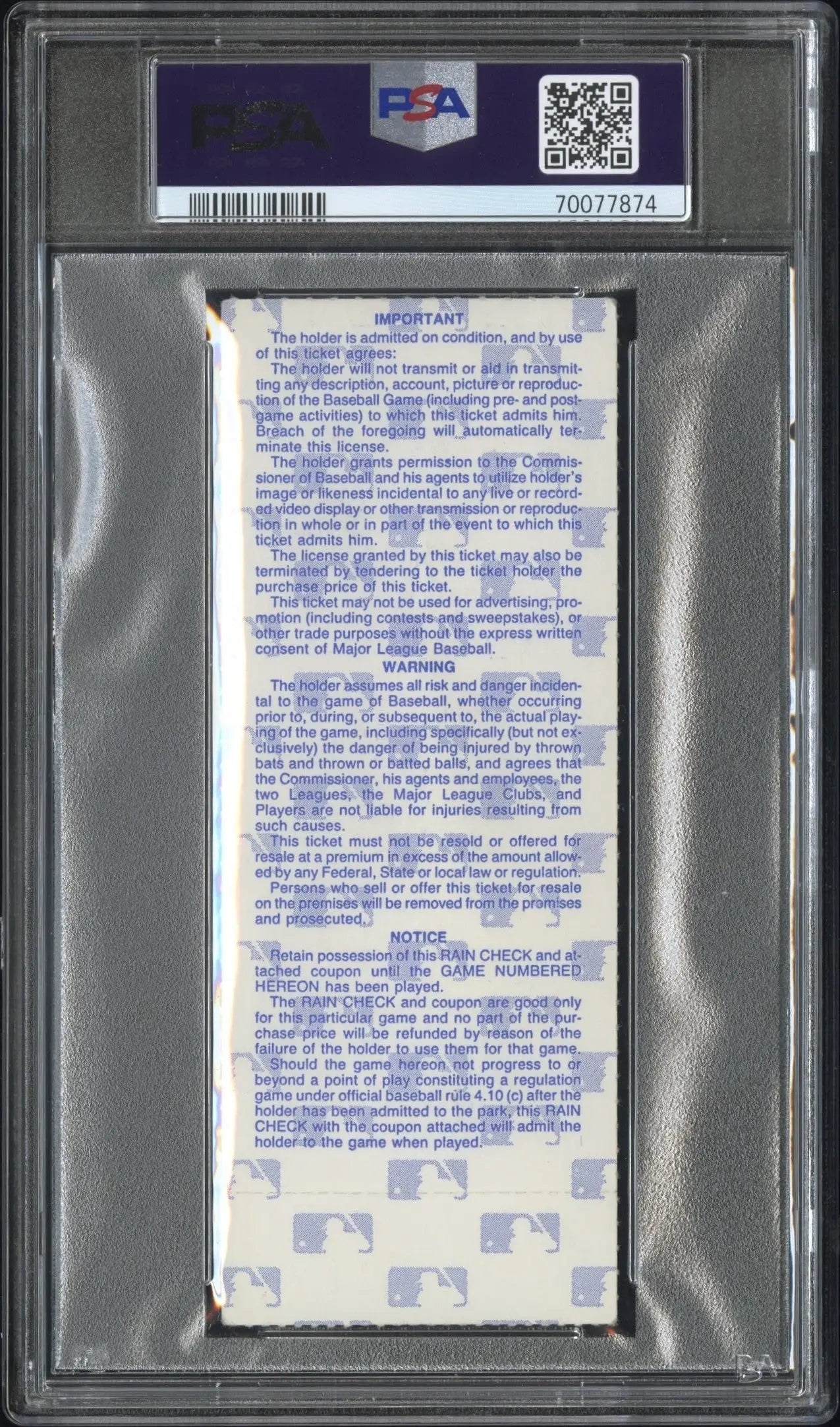 PSA-graded 1987 World Series Game 6 ticket stub signed by Kent Hrbek in protective holder