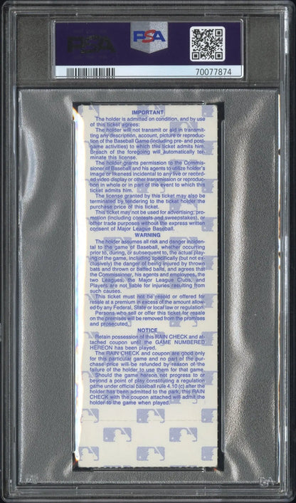PSA-graded 1987 World Series Game 6 ticket stub signed by Kent Hrbek in protective holder