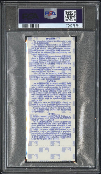 1987 World Series Game 7 Ticket Stub Signed by Kelly Straker in PSA holder