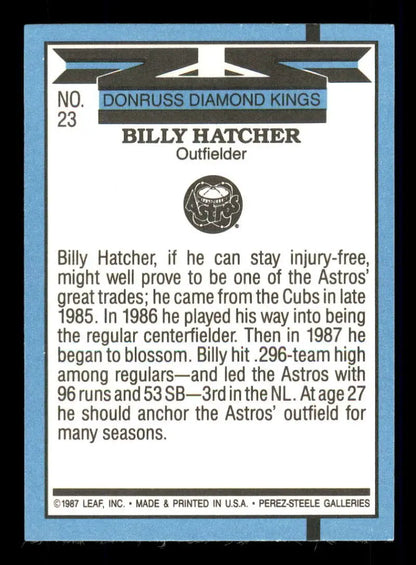 Baseball card of Billy Hatcher from Donruss Diamond Kings Houston Astros trading cards