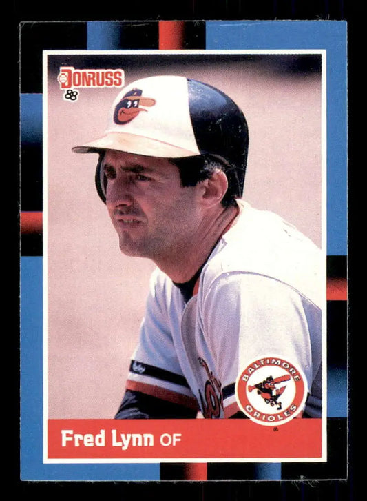 1988 Donruss Fred Lynn Baseball Card showcasing Baltimore Orioles outfielder in white uniform
