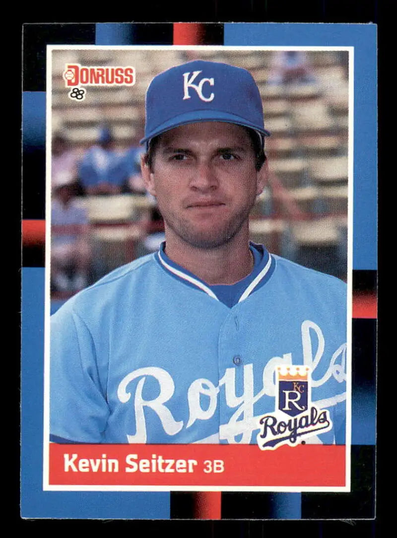 1988 Donruss Kevin Seitzer Baseball Card featuring Kansas City Royals player in blue uniform