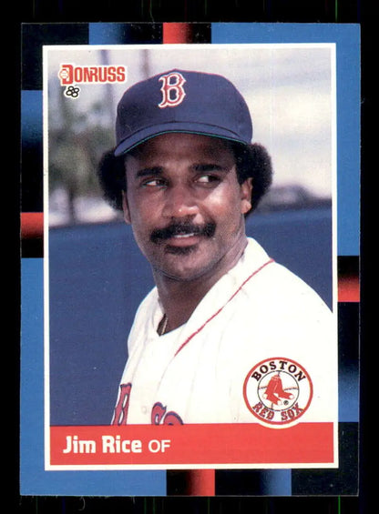 1988 Donruss Jim Rice baseball card featuring Boston Red Sox outfielder in uniform