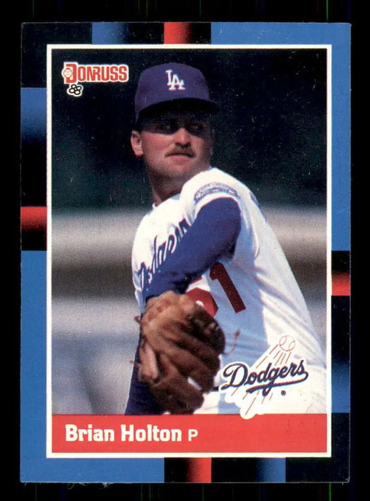 Baseball card of Brian Holton in Los Angeles Dodgers uniform with blue cap