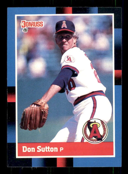 California Angels Baseball Card featuring Don Sutton in delivery motion