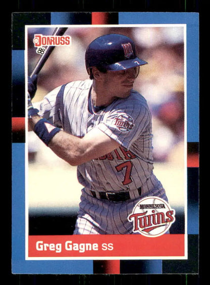 1988 Donruss Greg Gagne Minnesota Twins Baseball Card in white pinstriped uniform