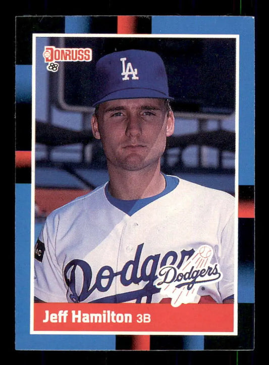 1988 Donruss Baseball Card of Jeff Hamilton, Los Angeles Dodgers player in white uniform