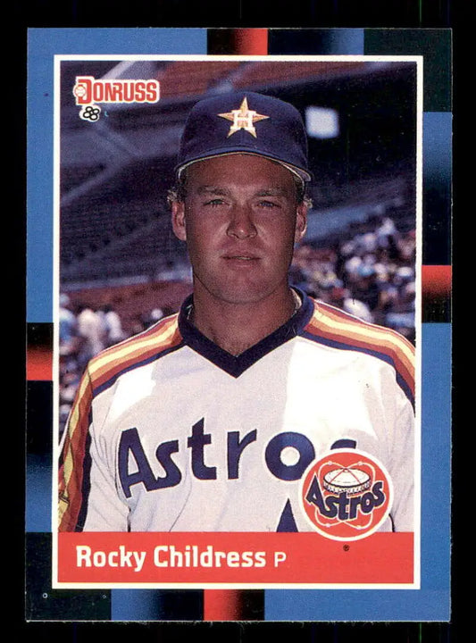 1988 Donruss Rocky Childress Houston Astros Baseball Card in rainbow-striped uniform