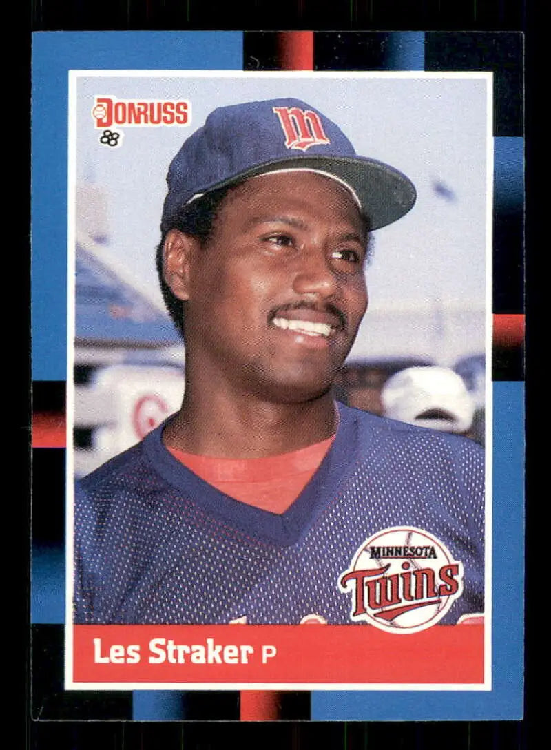 1988 Donruss #73 Les Straker baseball card featuring Minnesota Twins navy blue uniform