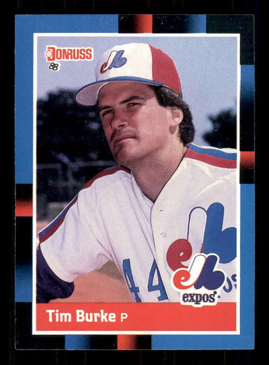 1988 Donruss baseball card of Tim Burke, Montreal Expos pitcher in white uniform