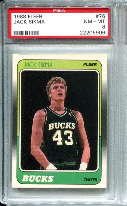 Graded 1988 Fleer Jack Sikma #76 PSA 8 Milwaukee Bucks trading card for collectors