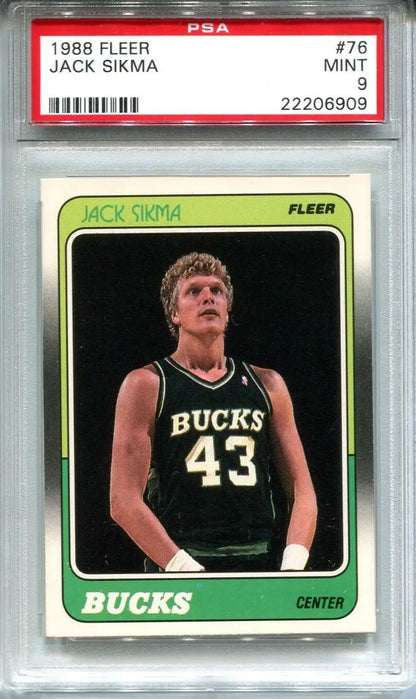 Graded Jack Sikma basketball card from 1988 Fleer PSA 9 Milwaukee Bucks trading cards