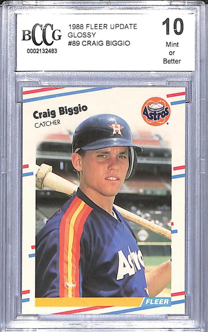 Slabbed 1988 Fleer Update Glossy Craig Biggio BCCG 10 baseball card image
