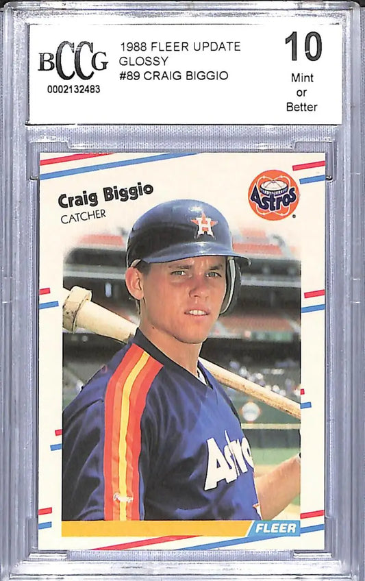 Slabbed 1988 Fleer Update Glossy Craig Biggio BCCG 10 baseball card image