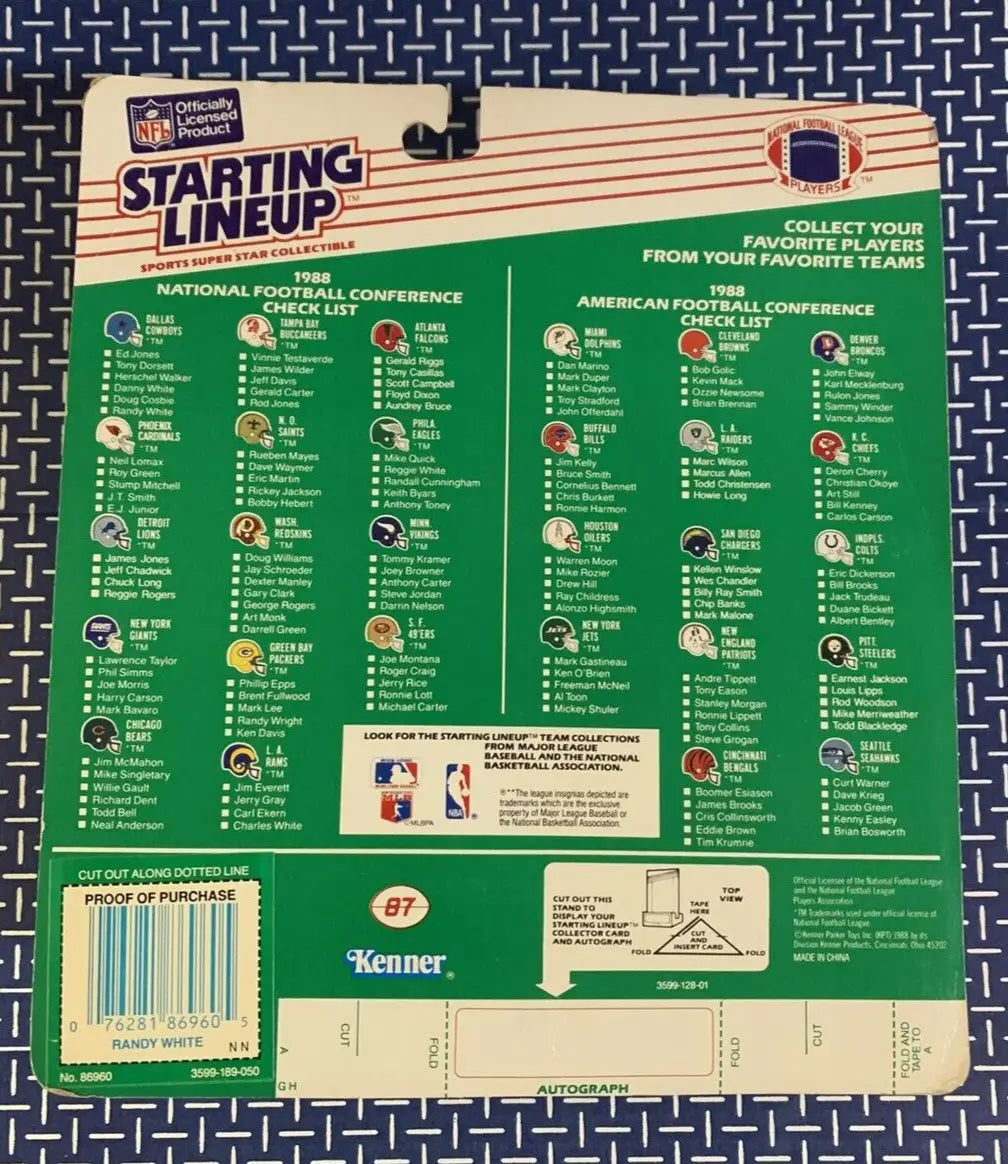 Vintage Starting Lineup checklist featuring 1988 Randy White of the Dallas Cowboys