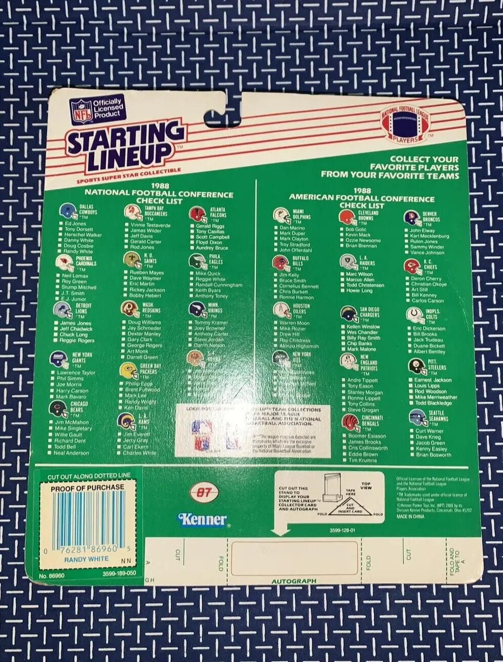 Vintage Starting Lineup checklist card for Randy White Dallas Cowboys collectible