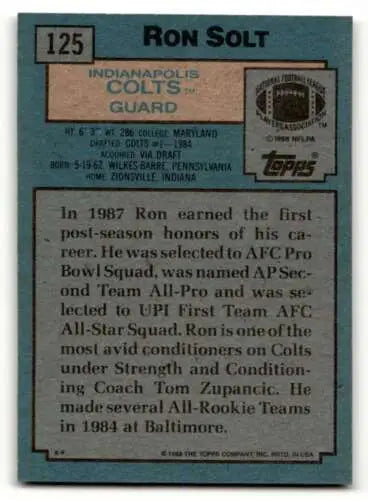 1988 Topps #125 Ron Solt Indianapolis Colts football card in original gloss condition