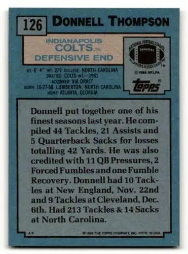Donnell Thompson Indianapolis Colts football card with original gloss from 1988 Topps