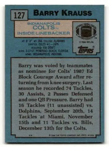 Barry Krauss Indianapolis Colts football card in original gloss condition EX/NM