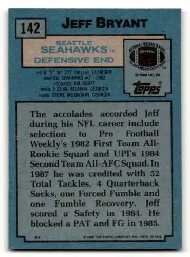 Jeff Bryant Seattle Seahawks football card back showcasing original gloss details