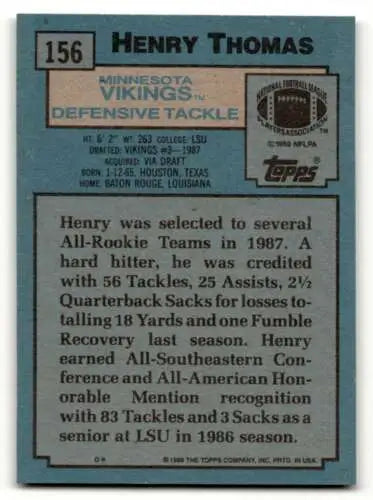 Henry Thomas Minnesota Vikings football card 1988 Topps #156 original gloss EX/NM