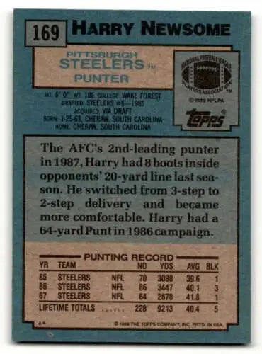 Harry Newsome football card back showcasing original gloss for Pittsburgh Steelers fans