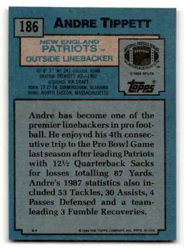 1988 Topps #186 Andre Tippett New England Patriots Football Card with original gloss