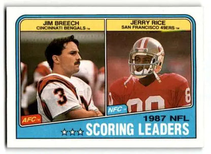 1987 NFL Scoring Leaders trading card featuring Jim Breech and Jerry Rice LL Cincinnati