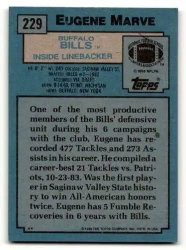Eugene Marve Buffalo Bills football card featuring original gloss from 1988 Topps