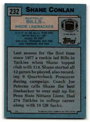 Shane Conlan Buffalo Bills football card 1988 Topps original gloss EX/NM condition