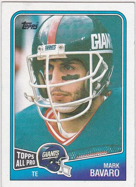 Football player in New York Giants gear from 1988 Topps #277 Mark Bavaro trading card