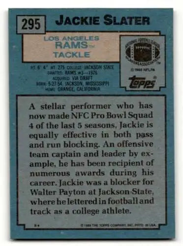 Jackie Slater Los Angeles Rams football card with original gloss from 1988 Topps