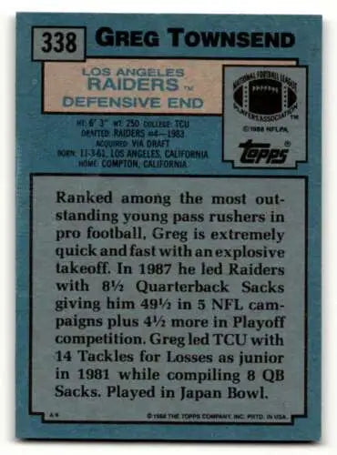 Greg Townsend Los Angeles Raiders football card in original gloss condition