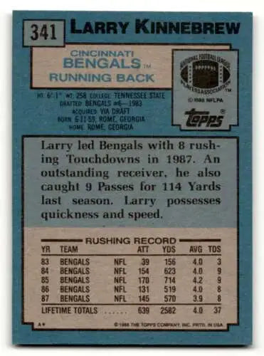 Larry Kinnebrew Cincinnati Bengals football card with original gloss from 1988 Topps