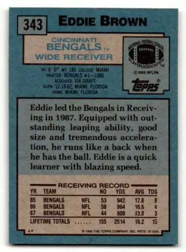 Eddie Brown Cincinnati Bengals football card with original gloss from 1988 Topps