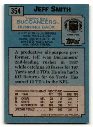 Jeff Smith Tampa Bay Buccaneers football card with original gloss from 1988 Topps