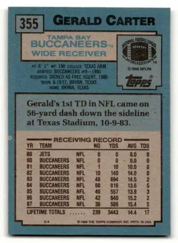 Original gloss 1988 Topps #355 Gerald Carter Tampa Bay Buccaneers Football Card