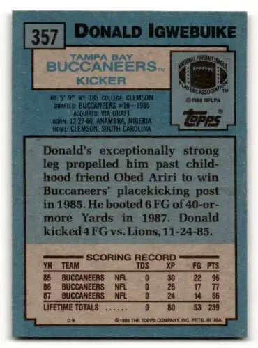 Donald Igwebuike Tampa Bay Buccaneers football card original gloss collectors item
