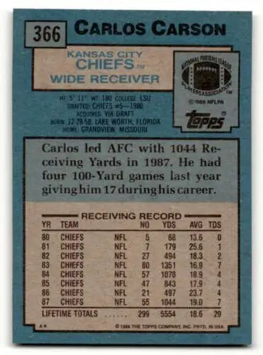 Carlos Carson Kansas City Chiefs football card 1988 Topps #366 original gloss EX/N