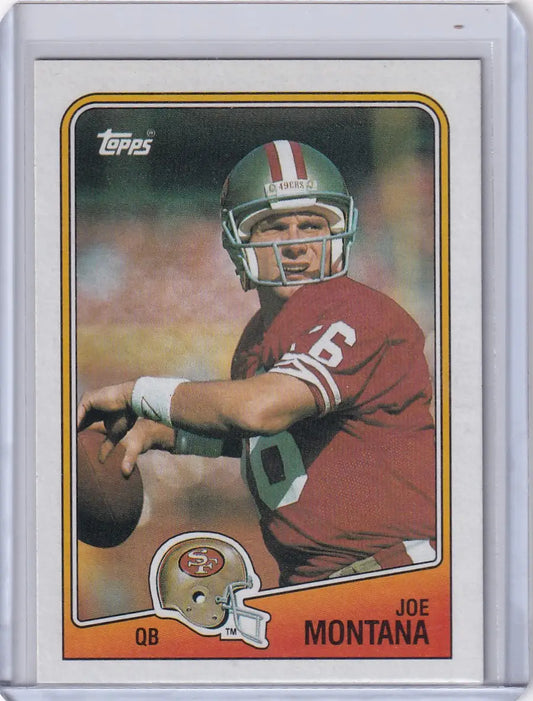 Joe Montana football card from 1988 Topps Football featuring San Francisco 49ers legend