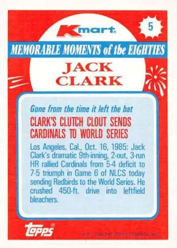 Jack Clark baseball card from 1988 Topps K-Mart Memorable Moments with original gloss