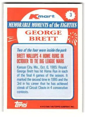 George Brett baseball card from 1988 Topps Kmart Memorable Moments series