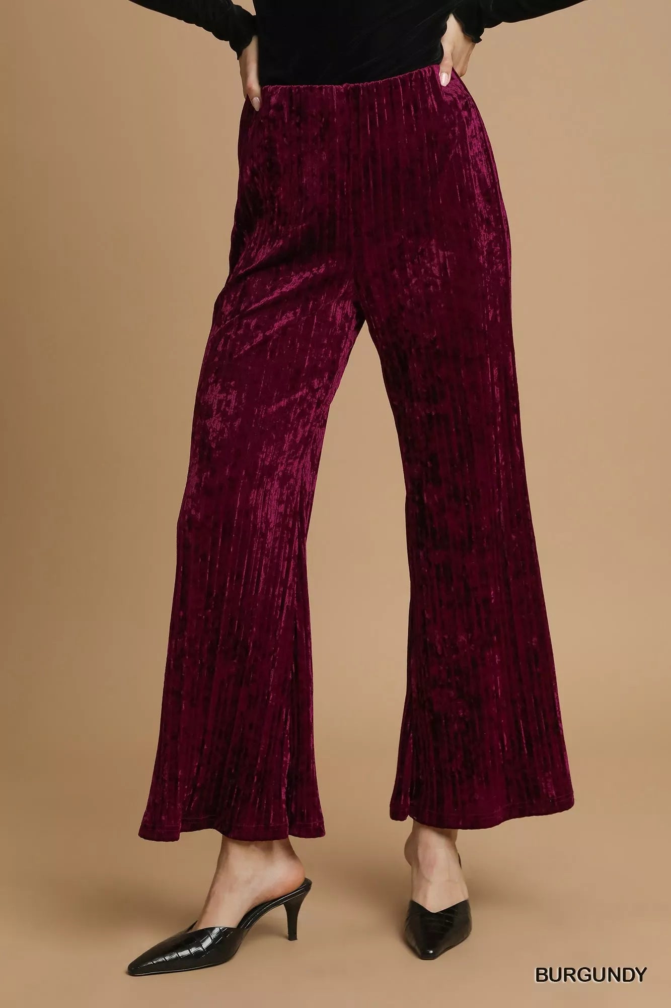 Umgee Velvet Wide Leg Flare Pants