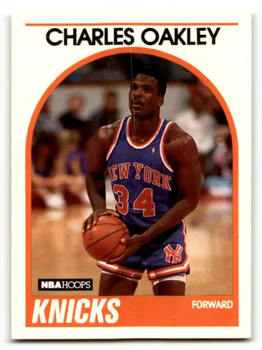 Original gloss Charles Oakley basketball card from 1989-90 Hoops series featuring Knicks